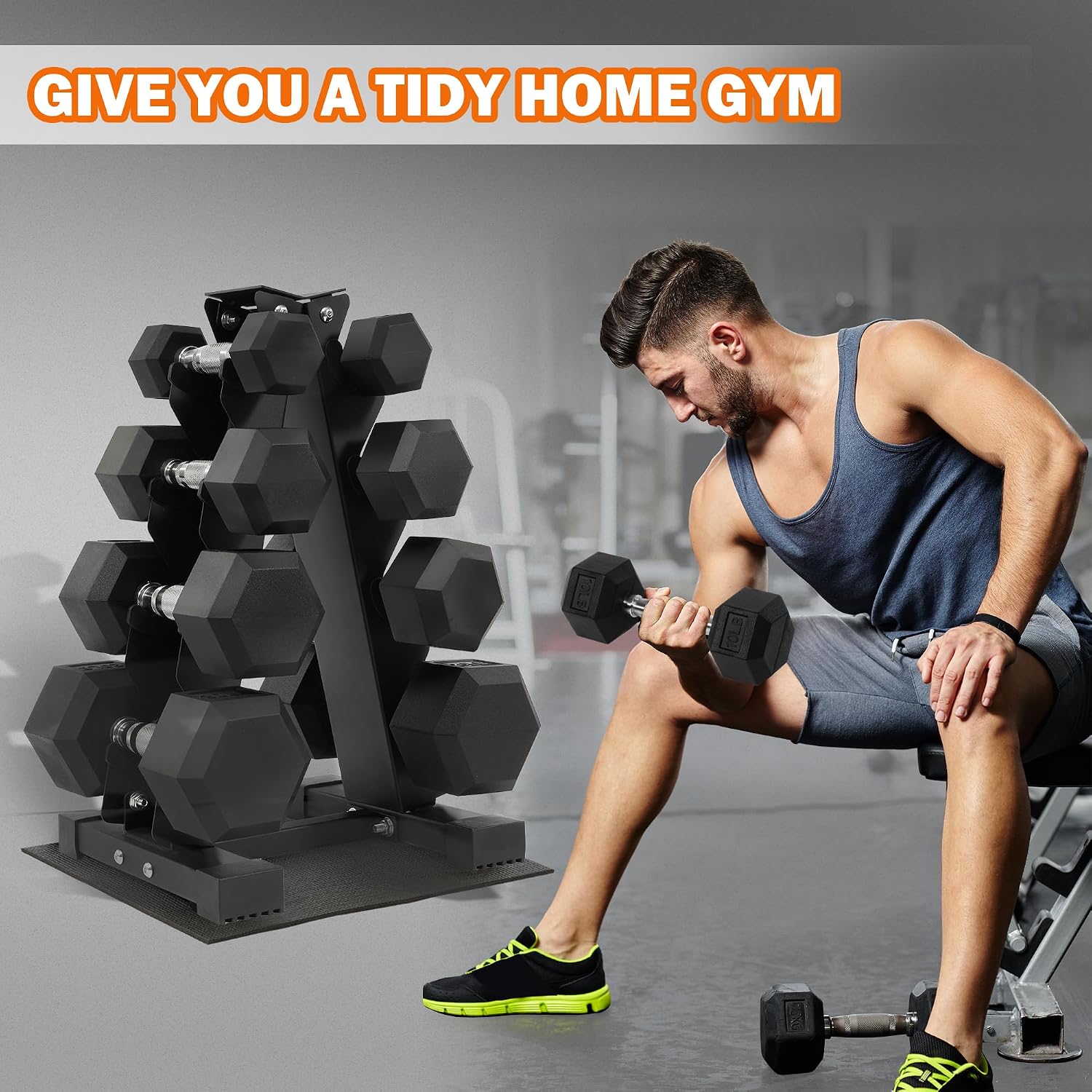 Fitvids Rubber Coated Hex Dumbbell Set with Storage Rack, 100/150/200/550 LB Hand Weight Set with Anti-Slip Grip for Home Gym