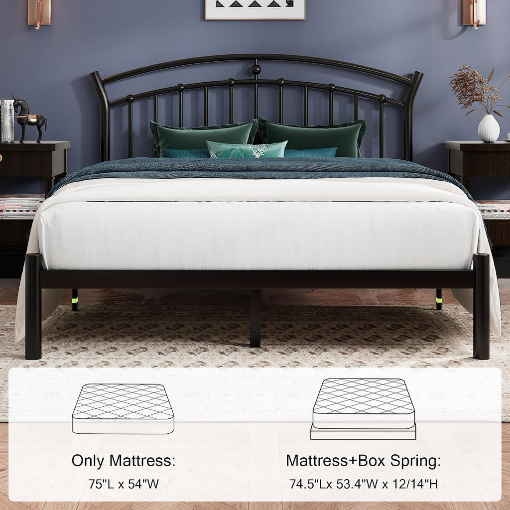 Einhomn Full Size Bed Frame, Black Metal Bed Frame with 12' Under-Bed Storage, Heavy Duty Steel Slat Support, No Box Spring Needed, Noise-Free, Easy Assembly