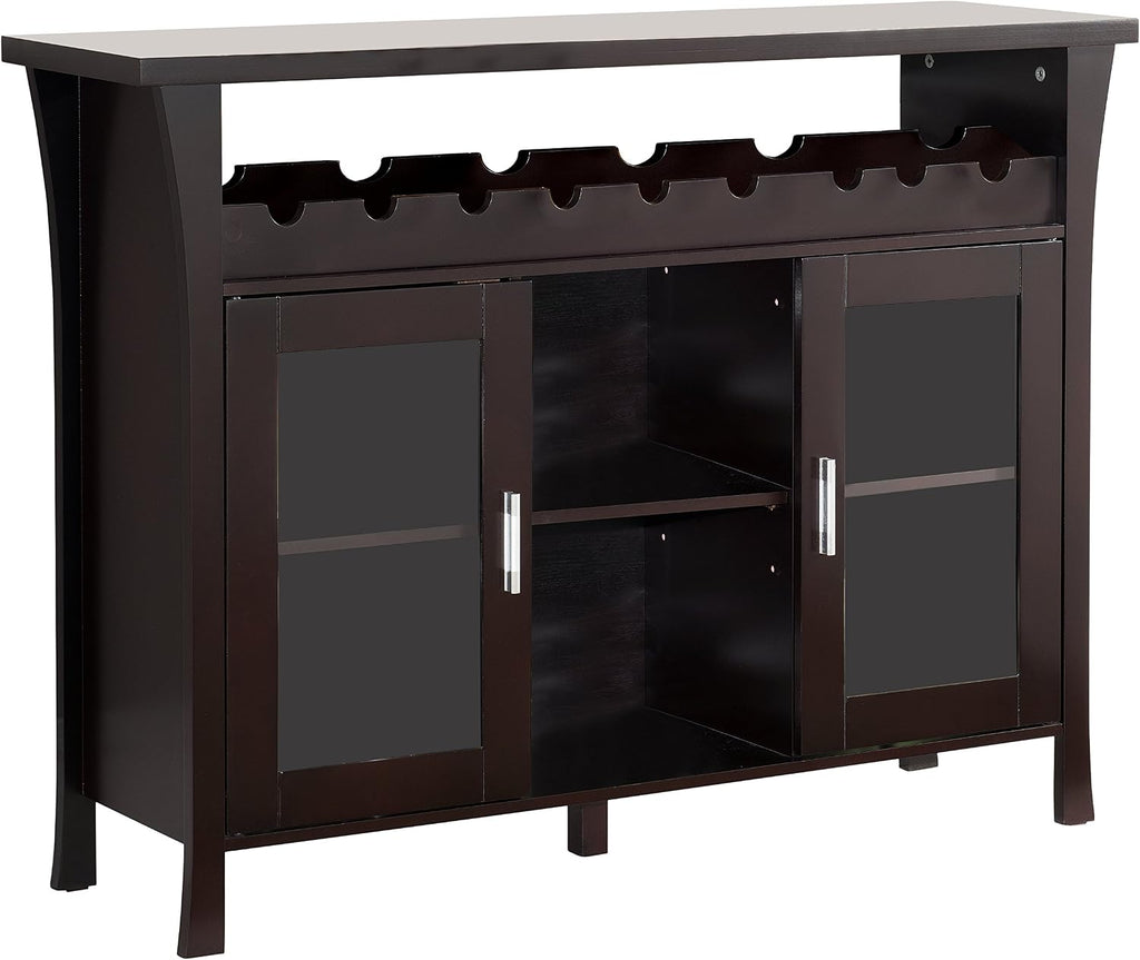 Kings Brand Furniture Wine Rack Buffet Server Console Table with Glass Doors, Espresso