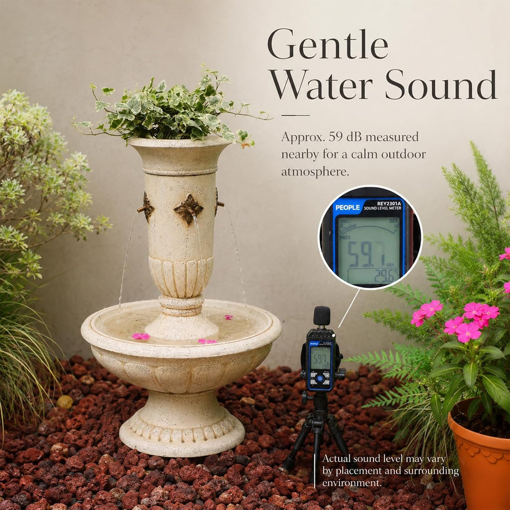 Bumilgar Outdoor Wall Fountain with LED Lights, 25.39' H Freestanding Garden Water Fountain, Large Floor Standing Patio Waterfall Feature, European Resin Flat Back Yard Courtyard Porch Décor