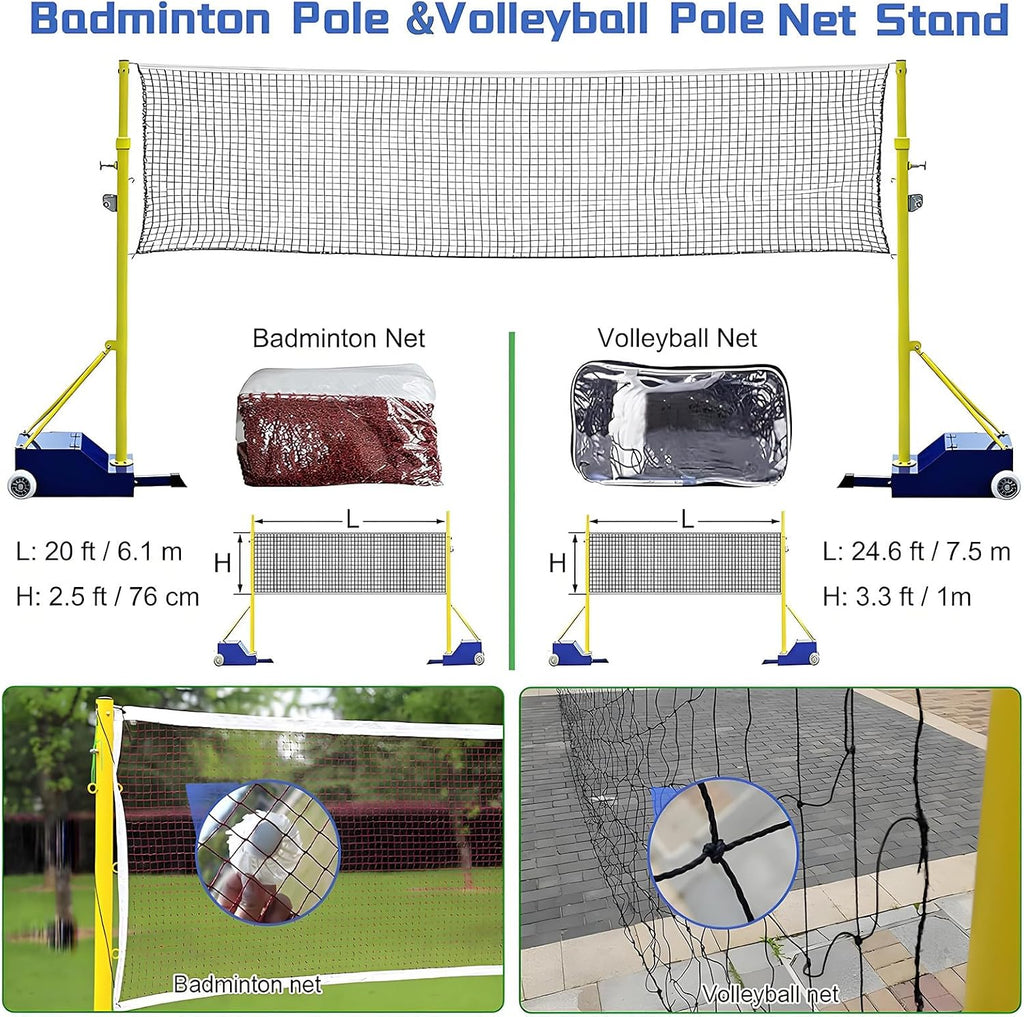 Portable Volleyball Net For Backyard, Badminton Court Training Net, Badminton Set And Volleyball Poles, Height Adjustable 5-6 FT, With Stable Base, Outdoor Sports Equipment For Adults Youth Blue