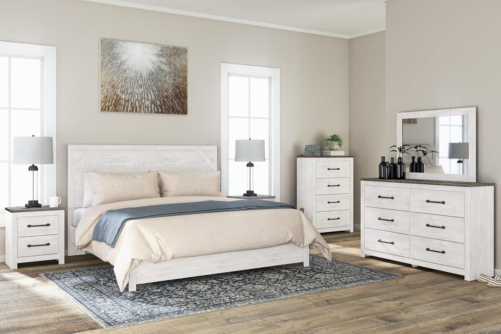 Signature Design by Ashley Gerridan Vintage King Panel Bed with Metal Slats, Foundation or Box Spring Needed, White