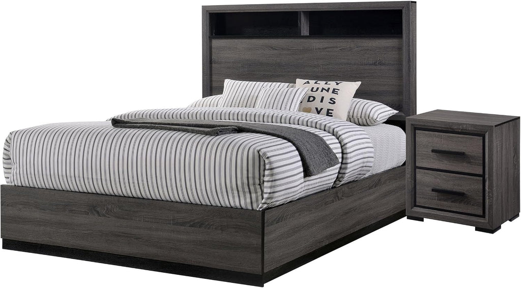 Furniture of America FOA Drummond 2-Piece Gray Wood Panel Bedroom Set- King + 1 Nightstand