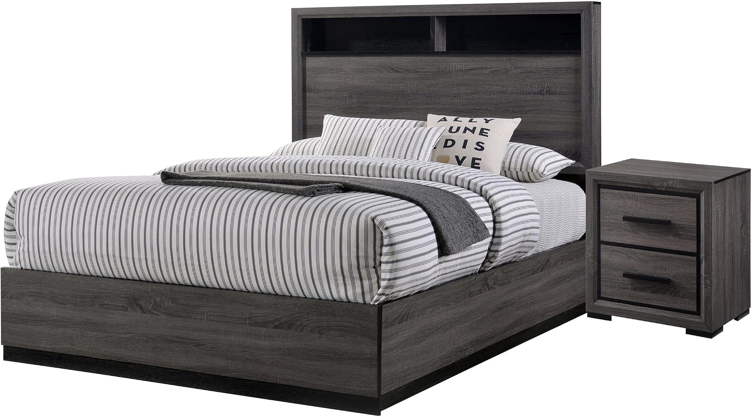 Furniture of America FOA Drummond 2-Piece Gray Wood Panel Bedroom Set- King + 1 Nightstand