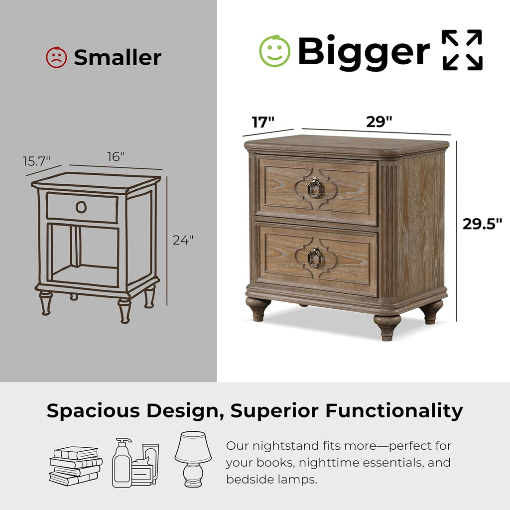 Furniture of America Weile Art Deco Solid Wood 3-Piece Bedroom Collection with Bed Frame and 2-Drawer Nightstands Set of 2, Box Spring Required, Rustic Oak, King