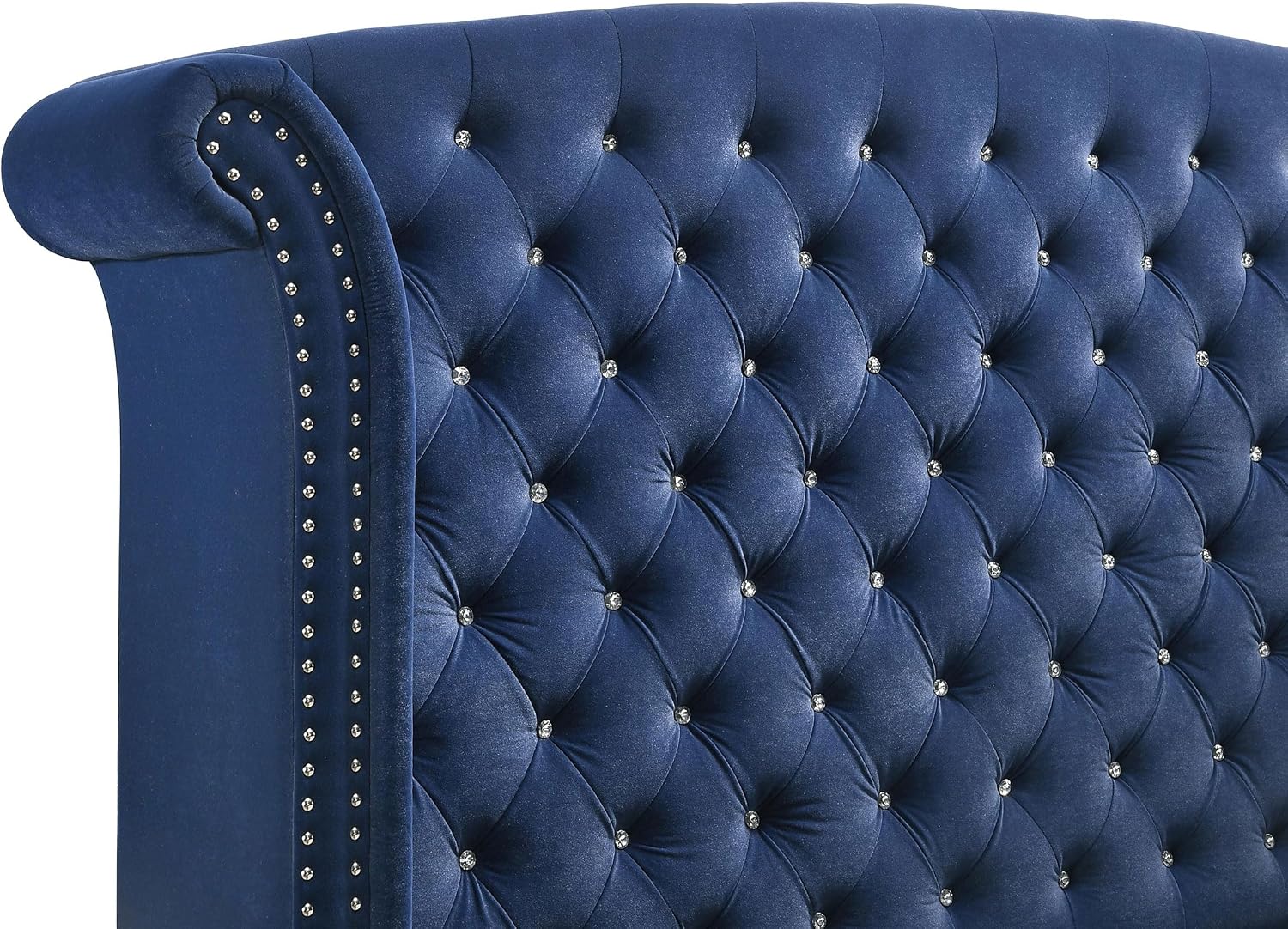 Coaster Home Furnishings - Melody - Wood - Upholstered Wingback California King Panel Bed with Button Tufting, Nail Head Trim, Chrome Legs, and Curved Headboard - Bedroom - Pacific Blue - 223371KW
