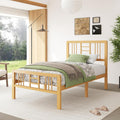 14 Inch Bamboo Wood Twin Size Platform Bed Frame with Headboard and Footboard, Metal Slat Support Bed Frame Twin Heavy Duty, No Box Spring Needed, Easy Assembly, Noise Free, Reinforced