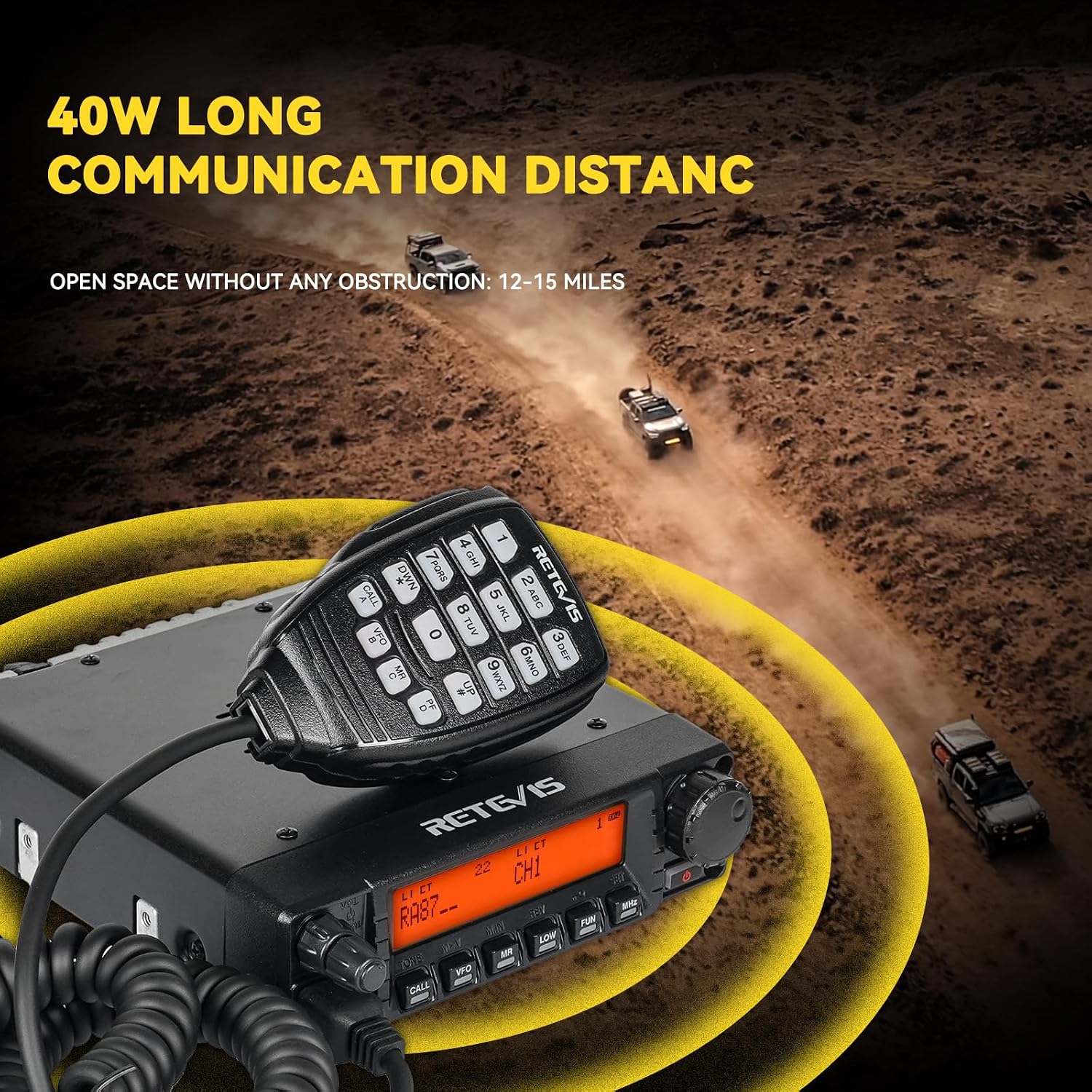 Retevis RA87 GMRS Mobile Radio, Mobile Two Way Radio, Long Range Transceiver with Base Antenna, GMRS Communication Solutions for Long Range Use
