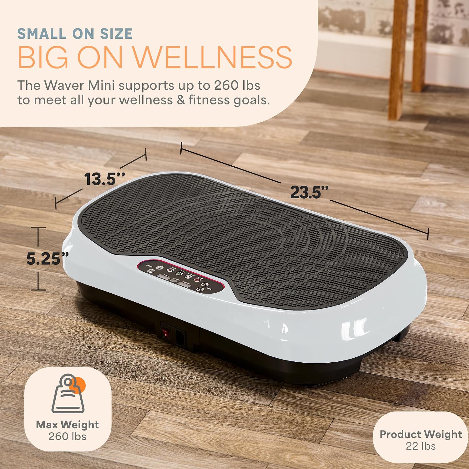 Lifepro Waver Mini Vibration Plate Exercise Machine with Remote & Bands — Compact Whole Body Vibrating Plate for Lymphatic Drainage & Muscle Toning — Shake Machine with 99 Speed Levels & 10 Presets