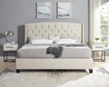 Roundhill Furniture Astral 3-Piece Upholstered Bedroom Set, Tufted Wingback Bed with Two White Nightstands, Queen