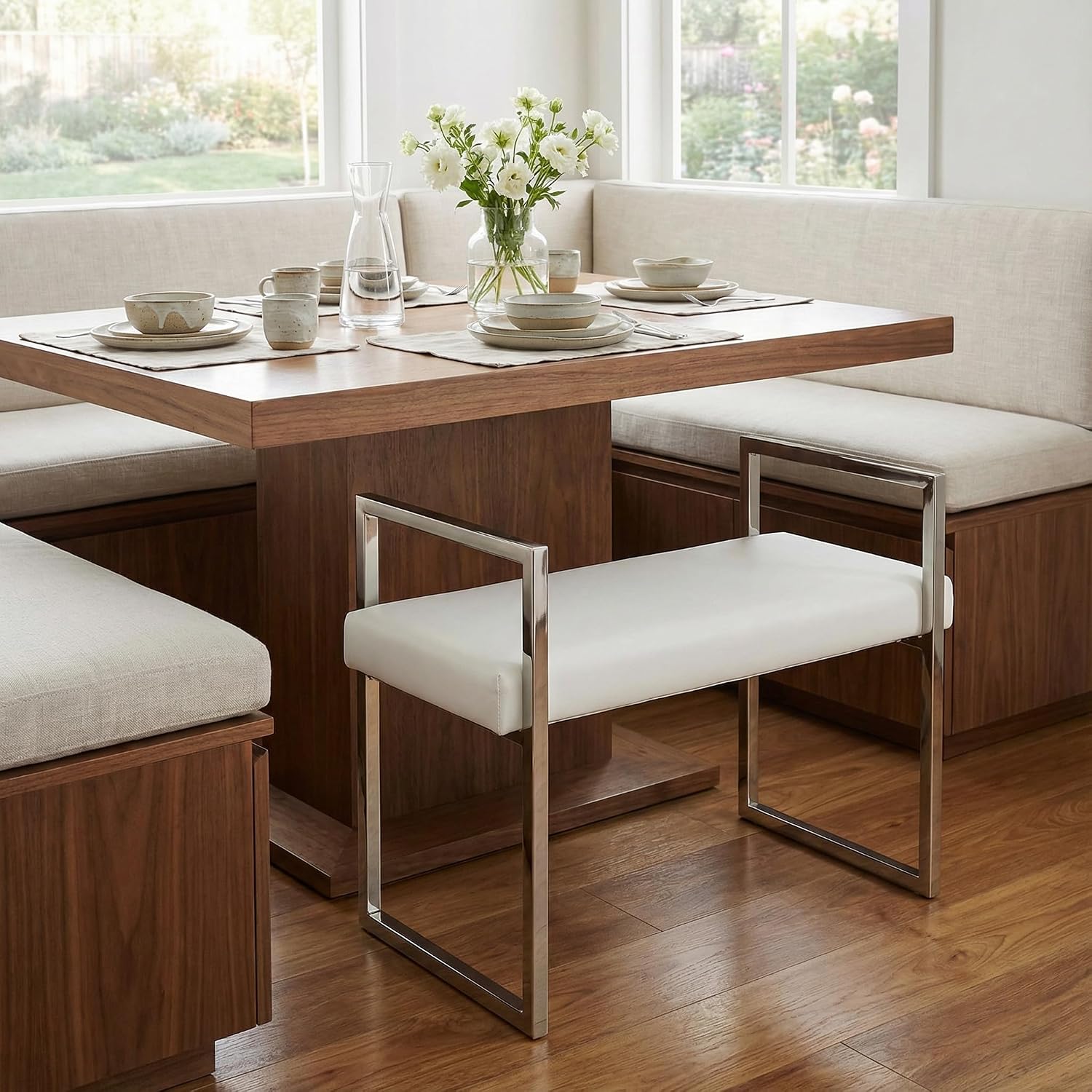 Cortesi Home Anna Contemporary Vinyl Bench, 24.75' Wide, White