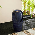Glitzhome 28.25' H Oversized Ceramic Petals Textured Jar Outdoor Water Fountain, Vintage Cobalt Blue Glaze Vase Patio Garden Waterfall Fountain with LED Light and Submersible Pump