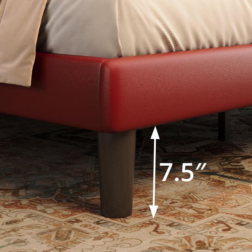 Queen Size Bed Frame with Upholstered Wingback Headboard, Easy Assemnly Platform Bed and Heavy Duty Wooden Slats Support, Noise-Free, No Box Spring Needed (Burgundy, Queen)