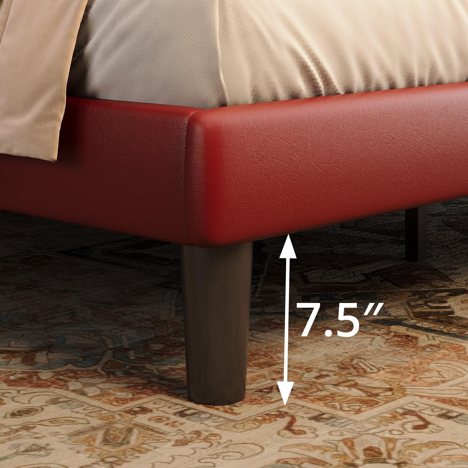 Queen Size Bed Frame with Upholstered Wingback Headboard, Easy Assemnly Platform Bed and Heavy Duty Wooden Slats Support, Noise-Free, No Box Spring Needed (Burgundy, Queen)