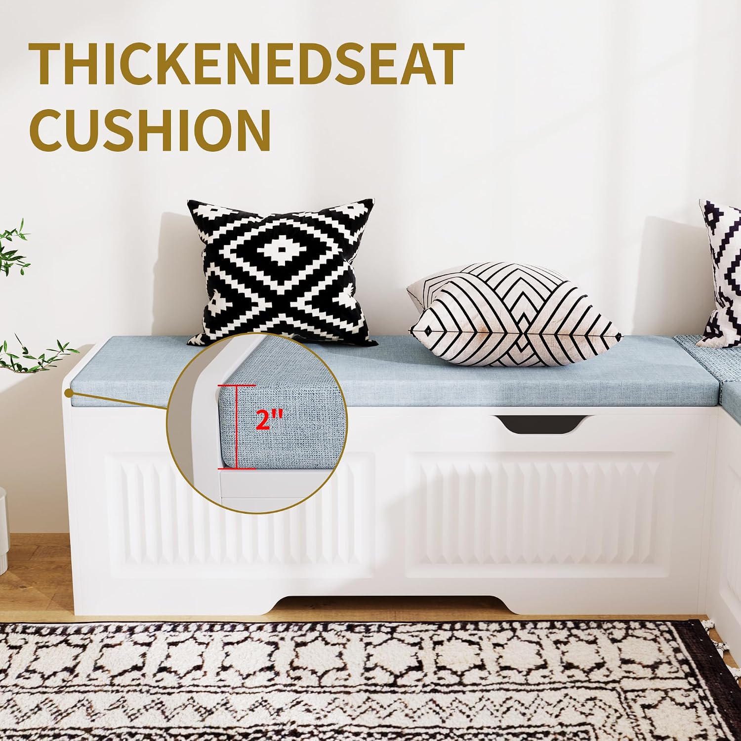 L-Shaped Storage Bench, Corner Bench with Storage,Kitchen Breakfast Nook Bench, with Large Hidden Storage Space,Suitable for Dining Nook,Kitchen Corner and Entryway (White-01)