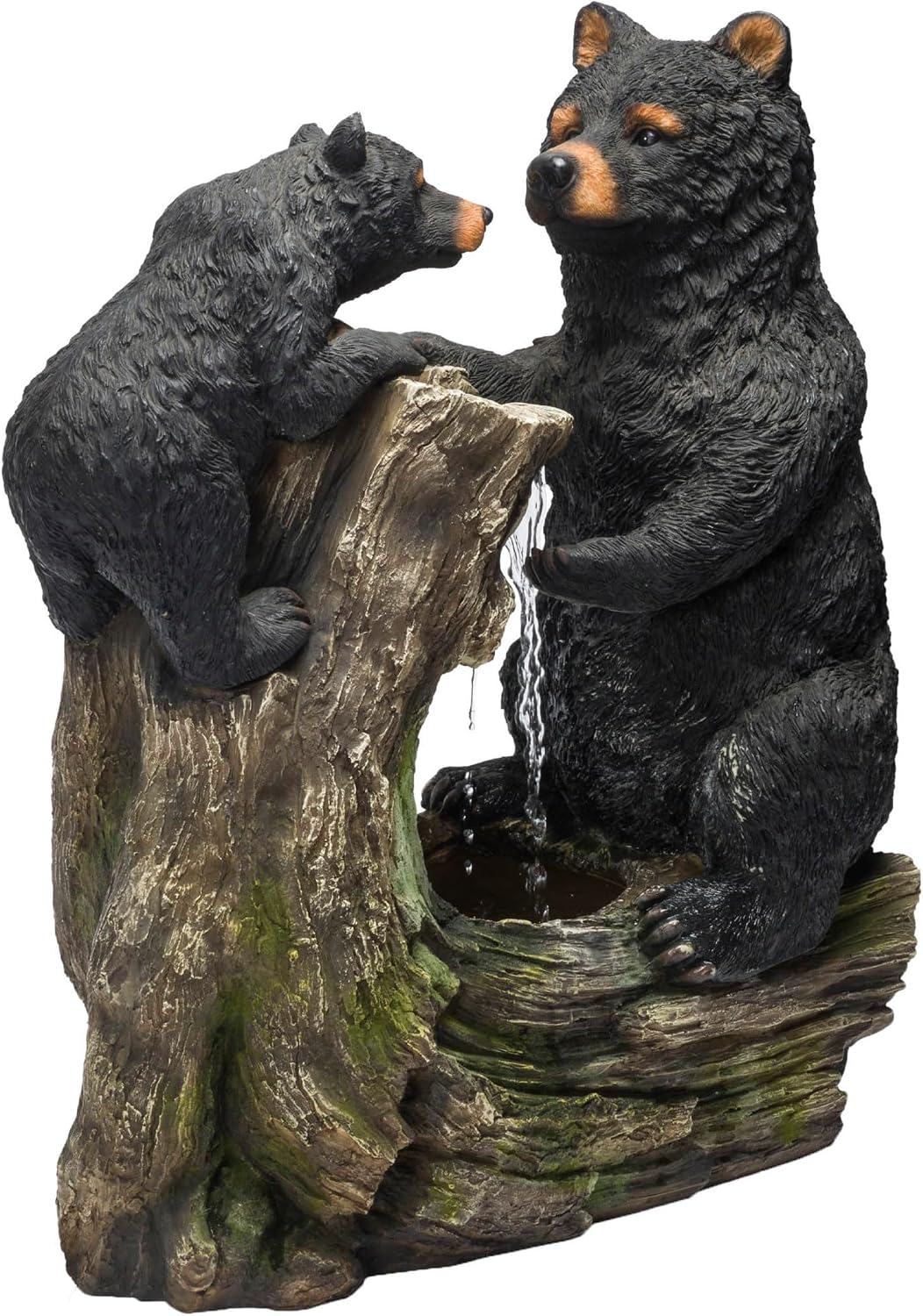 Alpine Corporation USA1132 Indoor/Outdoor Floor Bear and Cub on Log Fountain, Playful Bear and Cub Garden Fountain 26', Black