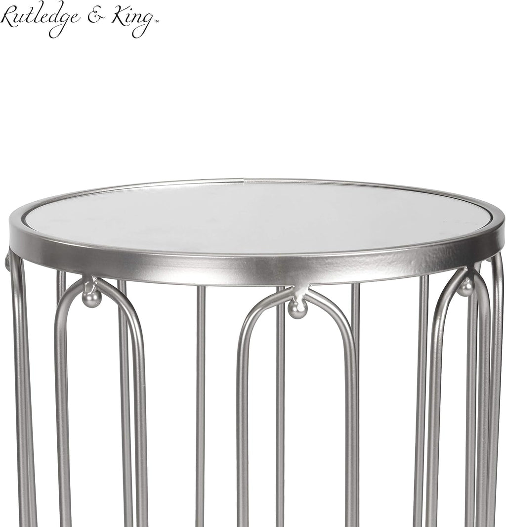 Rutledge & King Round End Table Set - Silver End Tables with Mirrored Tops - Nesting Round Accent Tables - Silver and Mirrored Metal Side Tables Braswell End Table Set