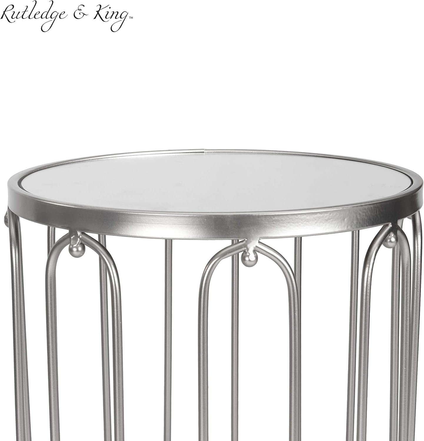 Rutledge & King Round End Table Set - Silver End Tables with Mirrored Tops - Nesting Round Accent Tables - Silver and Mirrored Metal Side Tables Braswell End Table Set