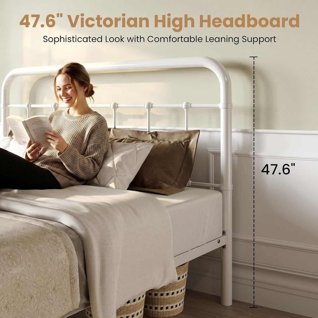 SHA CERLIN Full Size Bed Frame Metal Platform Bed with Vintage Style Headboard and Footboard, Heavy Duty Mattress Foundation, No Box Spring Needed, Easy Assembly, White