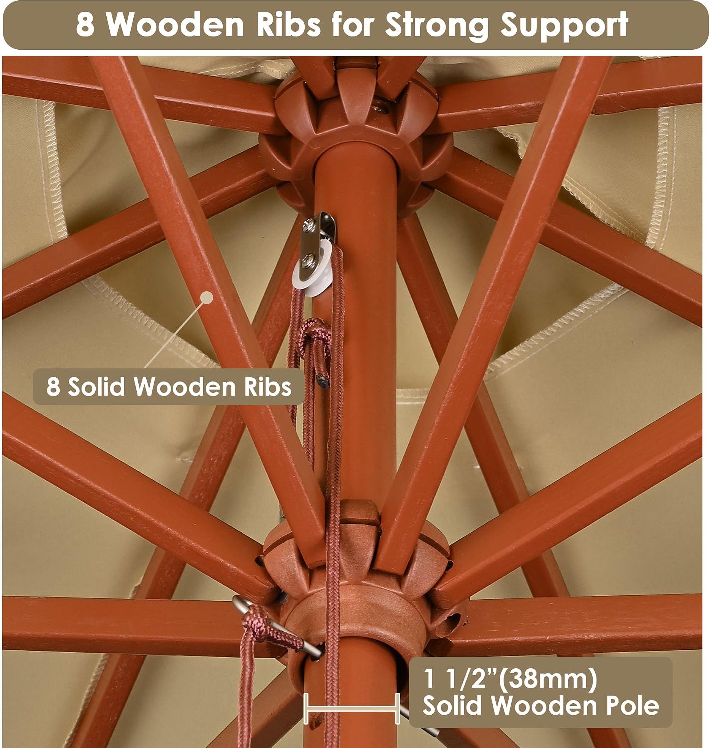 Yescom 9ft Coastal Solid Wood Umbrella Pulley Lift Commercial Base with Wheel Included for Seaside Restaurant Terrace Poolside Beach Club