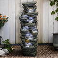 SunJet 51' High Multi-Tiers Cascading Rock Outdoor Water Fountain with LED Lights - Large Outdoor Resin Fountains and Waterfalls for Garden or Patio, Yard, Deck Decor, Featuring Natural Stone Look