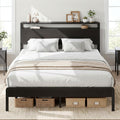 LIKIMIO Queen Bed Frame with Headboard, Dark Wood Camas Queen with Strong Supports, Sturdy, Noise-Free, No Box Spring Needed, Classic Black