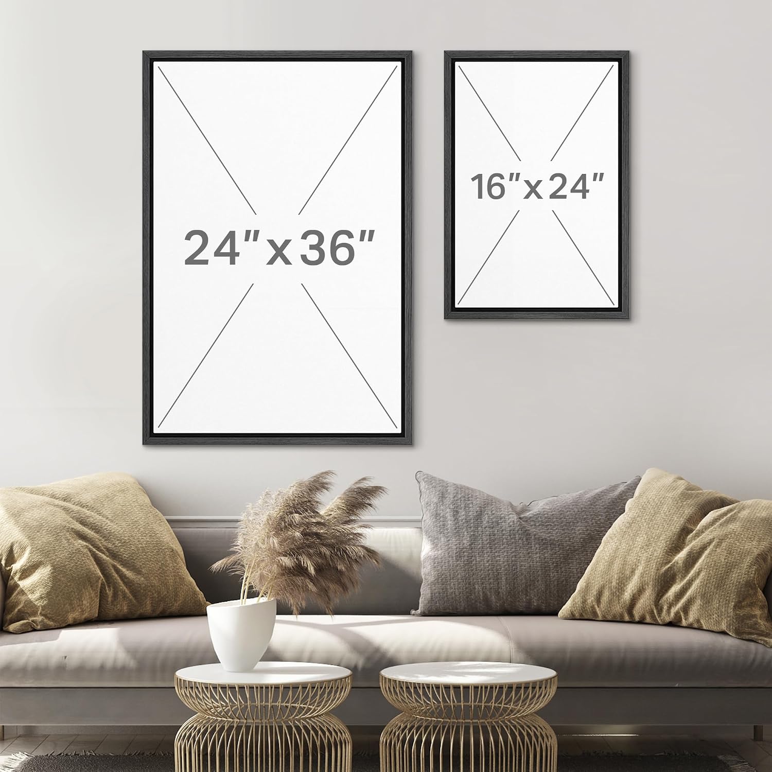 SIGNLEADER Framed Canvas Print Wall Art Set Minimalist Black and White Geometric Abstract Pattern and Line Illustrations Boho Decorative for Living Room, Bedroom, Office - 24'x36'x3 BLACK