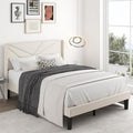 Full Size Bed Frame with Upholstered Wingback Headboard, Easy Assemnly Platform Bed and Heavy Duty Wooden Slats Support, Noise-Free, No Box Spring Needed (Cream, Full)