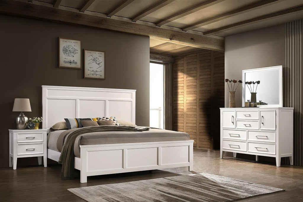 New Classic Andover 4-Piece Wood King Bedroom Set with Nightstand in White