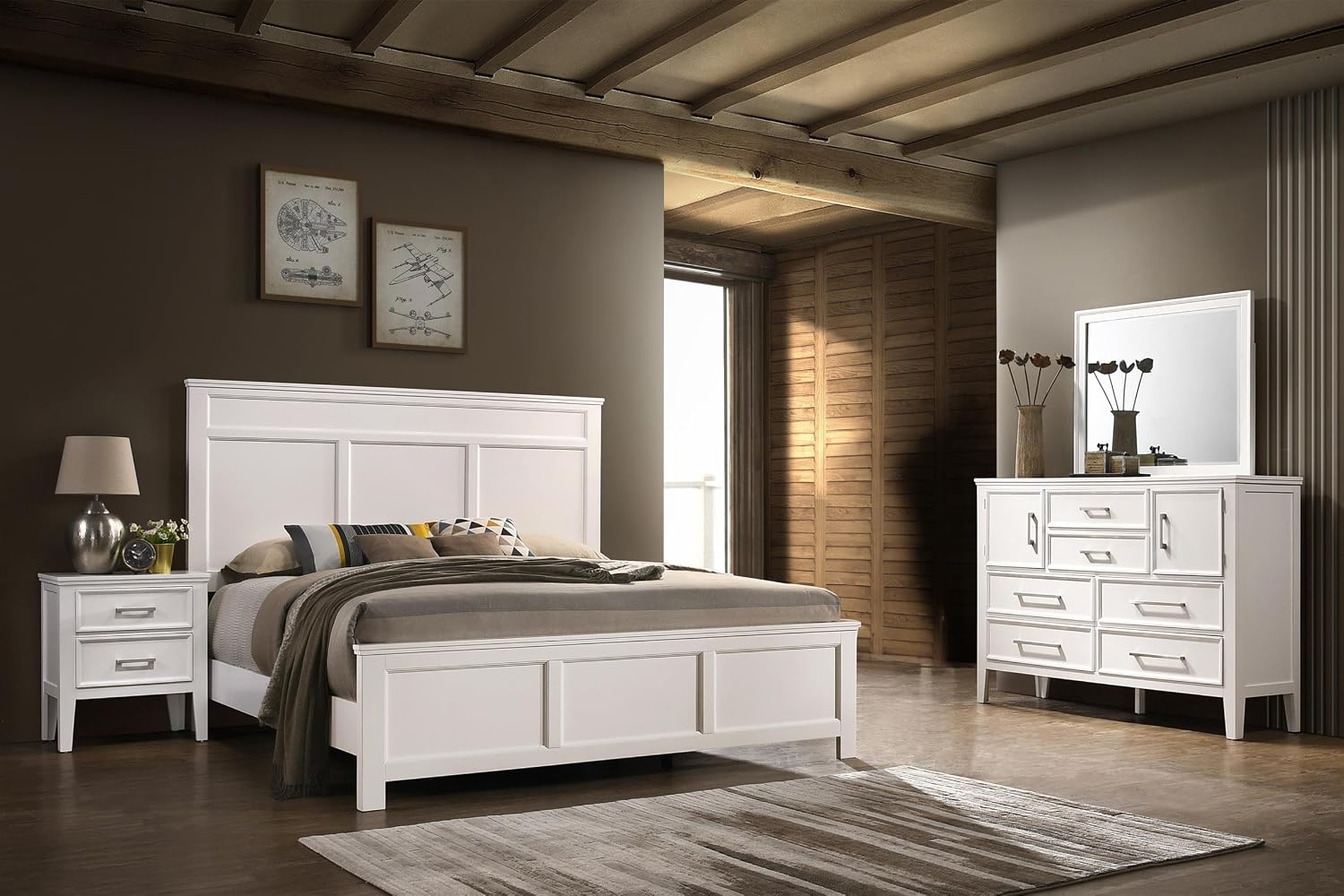 New Classic Andover 4-Piece Wood King Bedroom Set with Nightstand in White