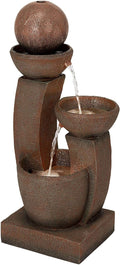 Curved Columns 31' High Large Modern Zen Indoor Outdoor Decor Faux Stone Floor Fountain with Light LED Standing Waterfall Bowl Water Feature for Outside Garden Patio Yard Backyard - John Timberland
