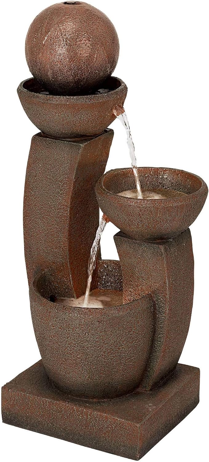 Curved Columns 31' High Large Modern Zen Indoor Outdoor Decor Faux Stone Floor Fountain with Light LED Standing Waterfall Bowl Water Feature for Outside Garden Patio Yard Backyard - John Timberland