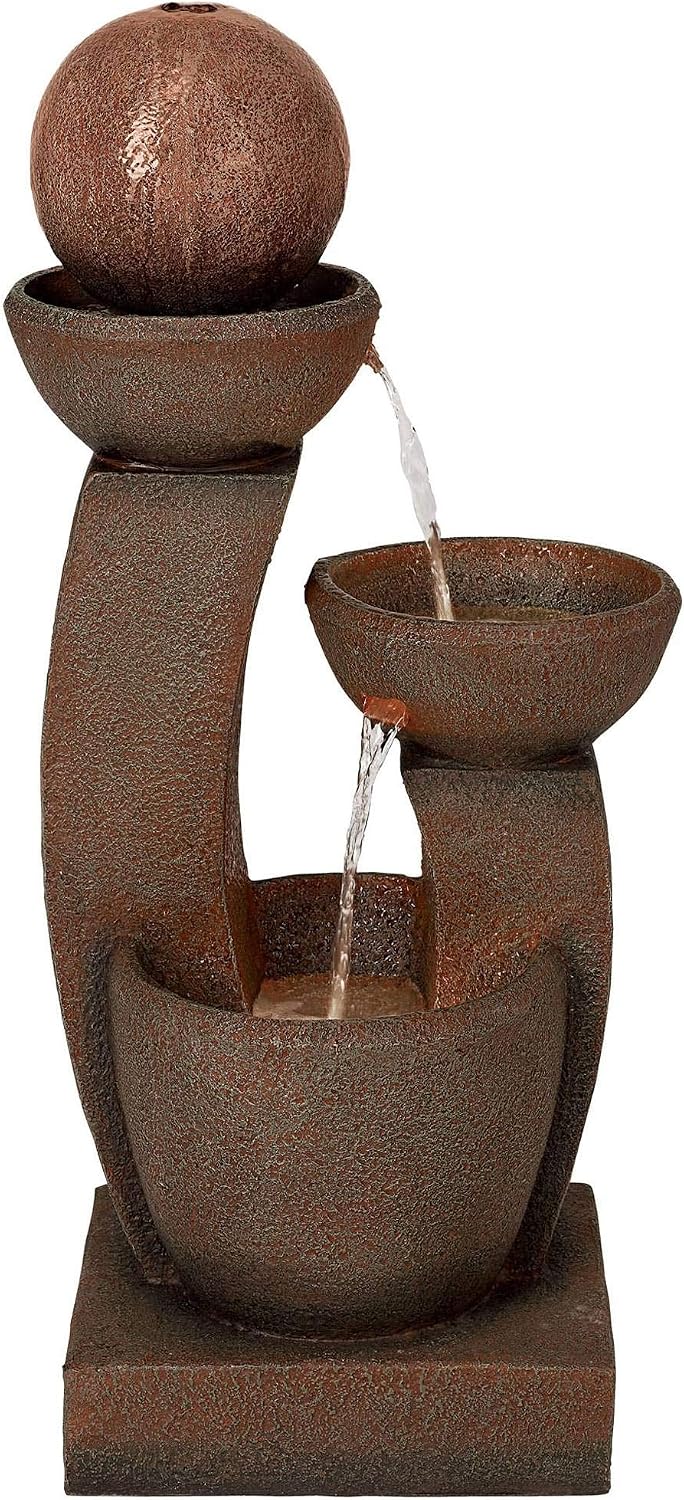 Curved Columns 31' High Large Modern Zen Indoor Outdoor Decor Faux Stone Floor Fountain with Light LED Standing Waterfall Bowl Water Feature for Outside Garden Patio Yard Backyard - John Timberland