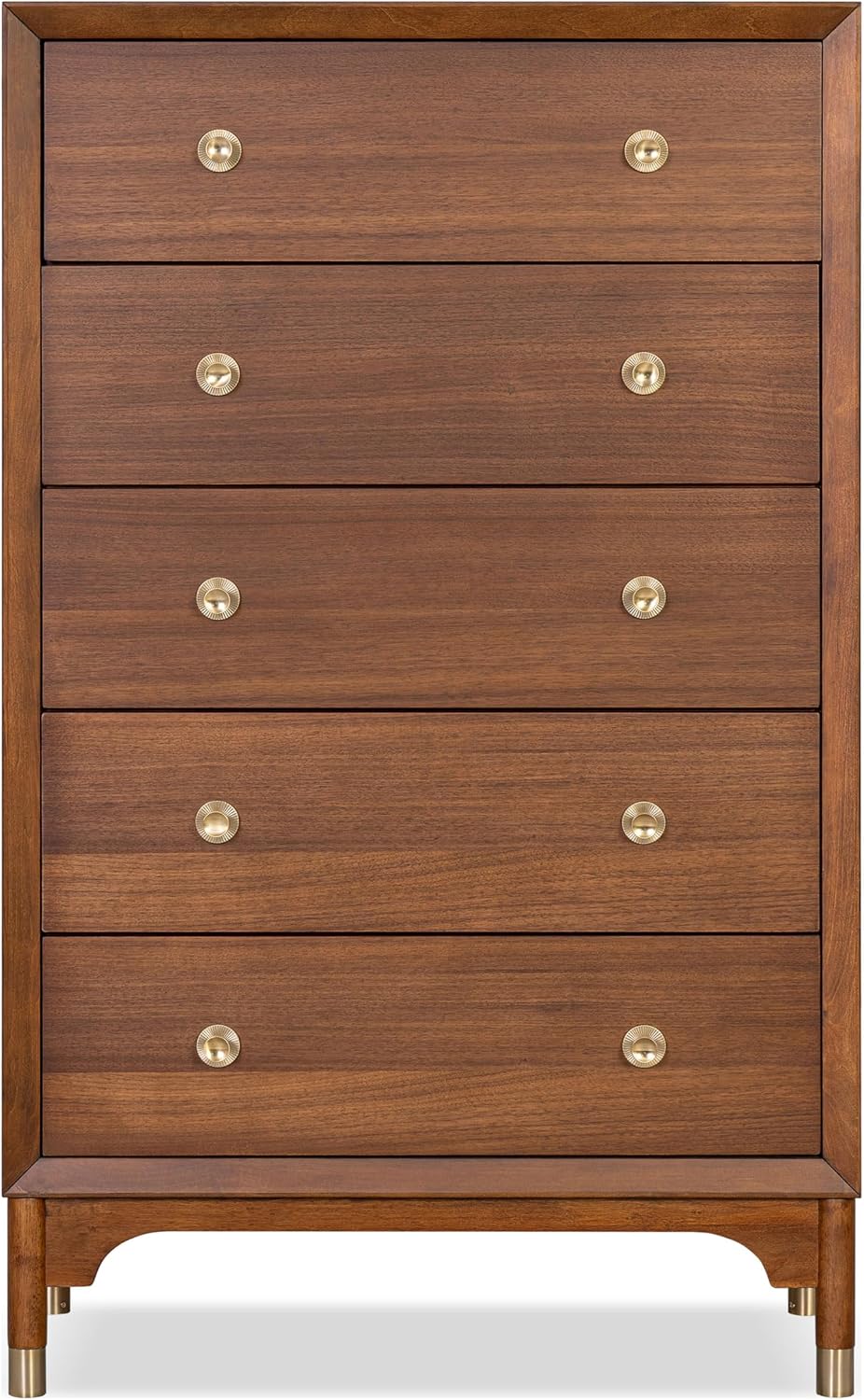 Furniture of America Forma Modern Solid Wood 3-Piece Bedroom Set with Upholstered Bed with LED Lights, Ball-Bearing Glide on Nightstand and Chest, No Box Spring Needed, King, Walnut
