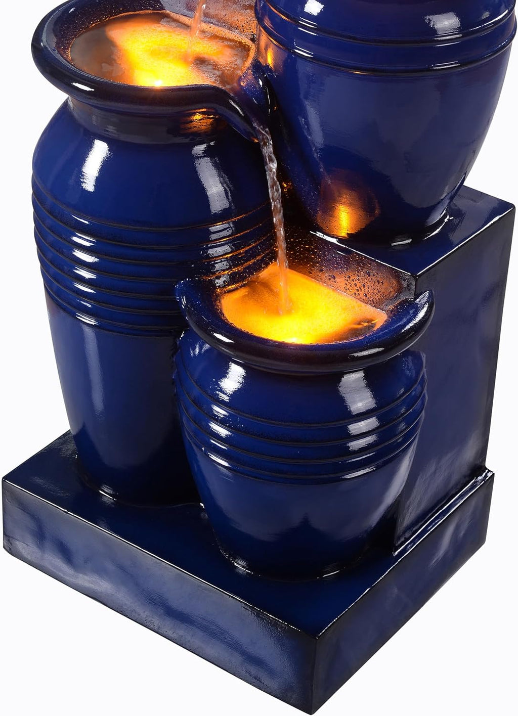 Teamson Home 28.74' 4-Tier Cascading Bowl Solar Powered Water Fountain for Outdoor Living Spaces, Navy
