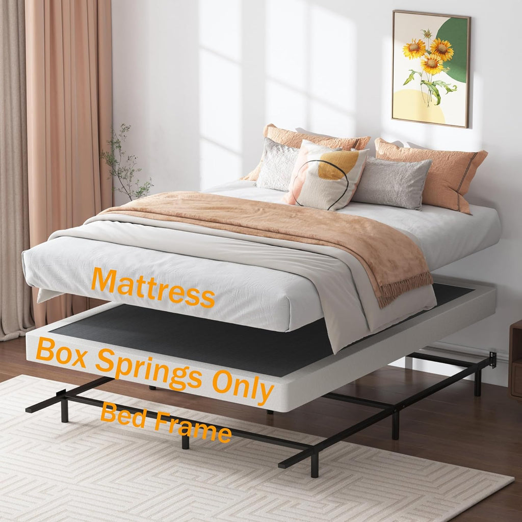 SHLAND Box Spring King - 3 Inch Heavy Duty Low Profile Metal King Box Springs for Bed, Mattress Foundation, Easy Assembly,Easy Clean Cover