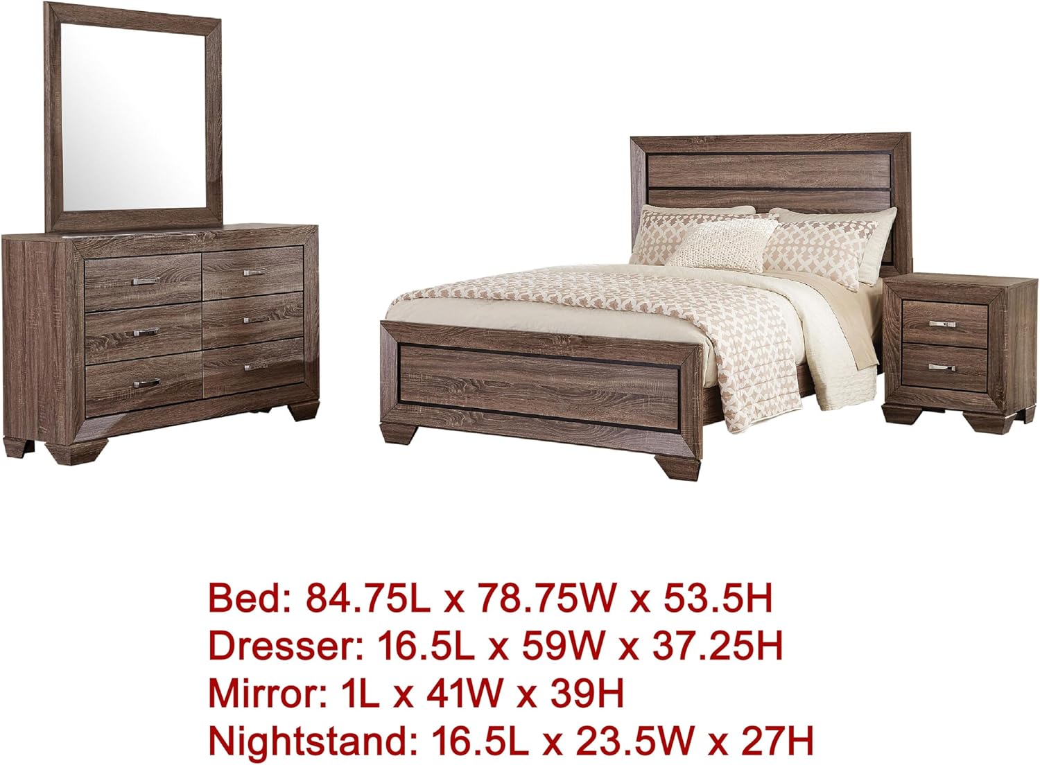 Benzara Bello 4pc King Bedroom Set- Transitional Washed Taupe Brown n Black
