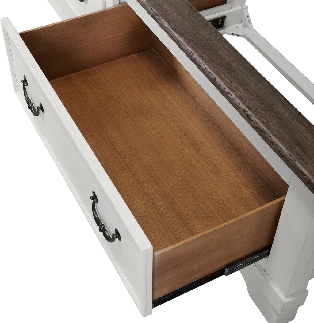 Furniture of America Roden Modern Solid Wood 3-Piece Bedroom Set with Storage Footboard, USB Chargers on Nightstand, Drop Handle Pulls, No Box Spring Needed, King, White