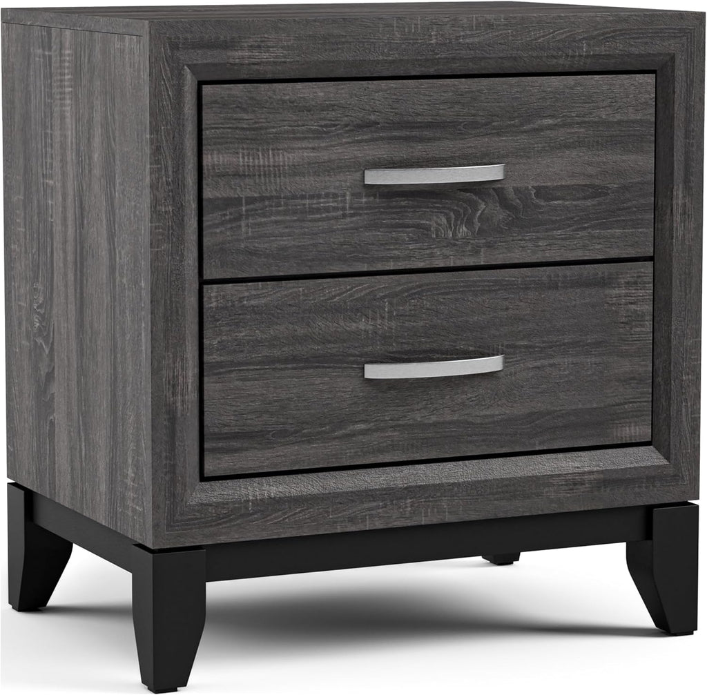 Furniture of America Lucien Modern Wood 3-Piece Queen Bedroom Set with Panel Style Headboard, Two-Tone Design and Wooden Legs, Box Spring Needed, Gray