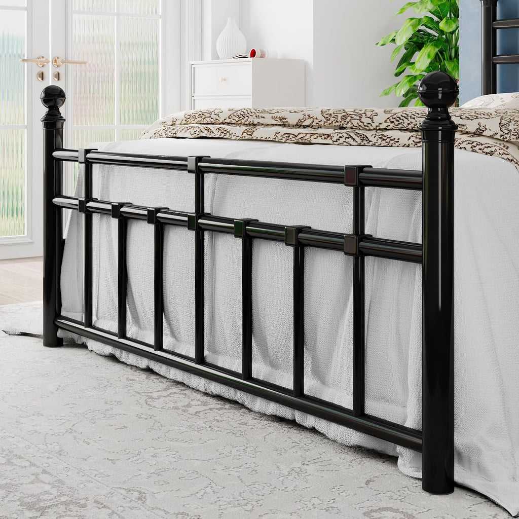 Einhomn Full Size Metal Platform Bed Frame with Victorian Iron-Art Tall Headboard and Footboard, Mattress Foundation for Under Bed Storage/Heavy Duty Steel Slat Supported, No Box Spring Needed, Black