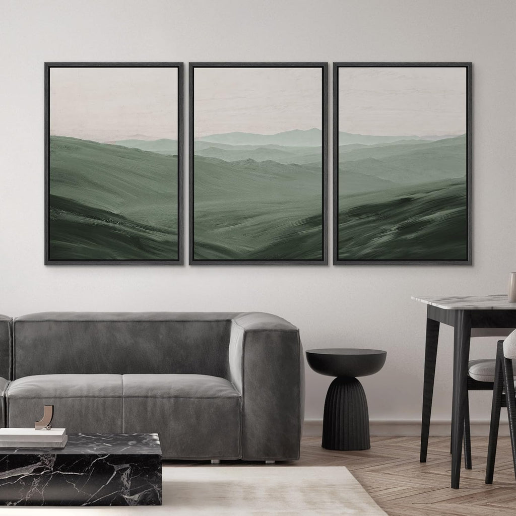 SIGNWIN Framed Canvas Print Wall Art Set Rolling Green Mountain Hill Environment Nature Wilderness Photography Modern Art Chic Landscape for Living Room, Bedroom, Office - 24'x36'x3 Black