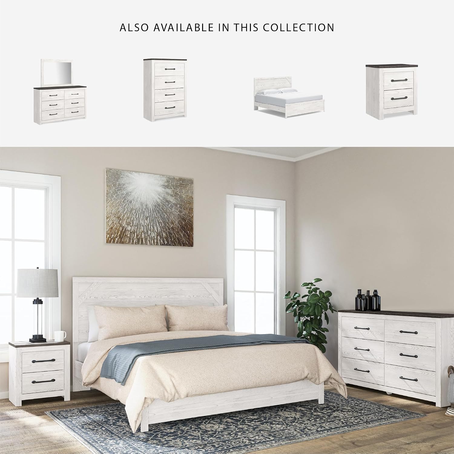 Signature Design by Ashley Gerridan Vintage King Panel Bed with Metal Slats, Foundation or Box Spring Needed, White