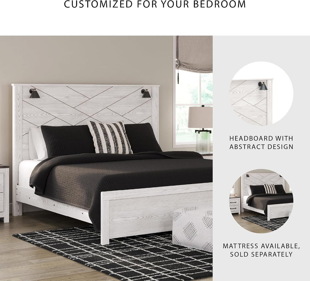 Signature Design by Ashley Gerridan Casual King Panel Bed with Sconce Lights and Metal Slats, Foundation or Box Spring Needed, White