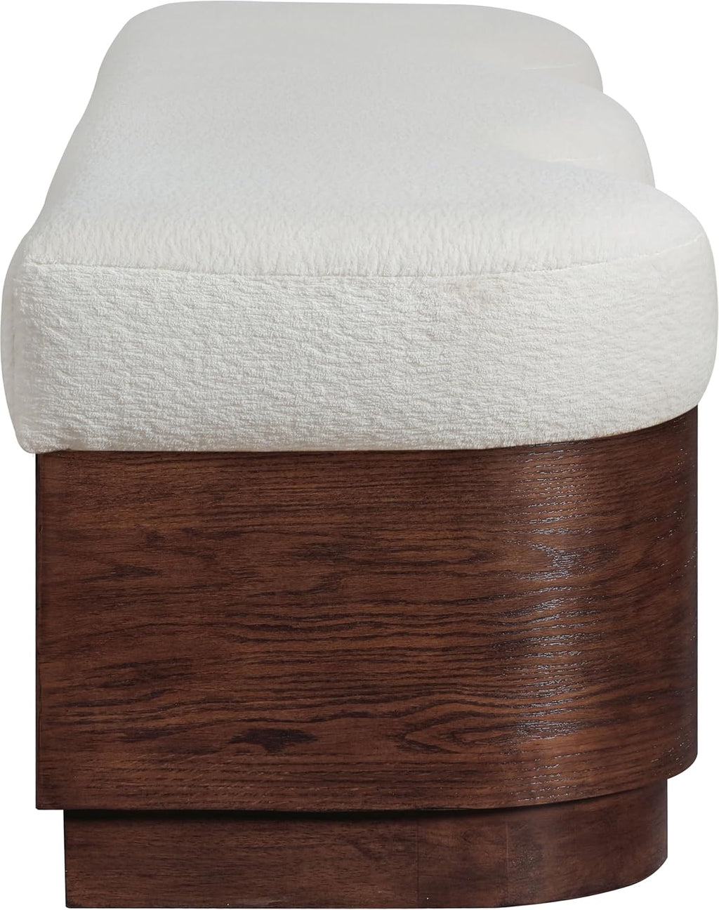 Meridian Furniture 22082Cream Savoy Collection Art Deco Bench with Soft Cream Velour Fur Fabric, Rich Brown Walnut Finish, Mix of Solid Wood & MDF, 60' W x 18.5' D x 18.5' H, Cream