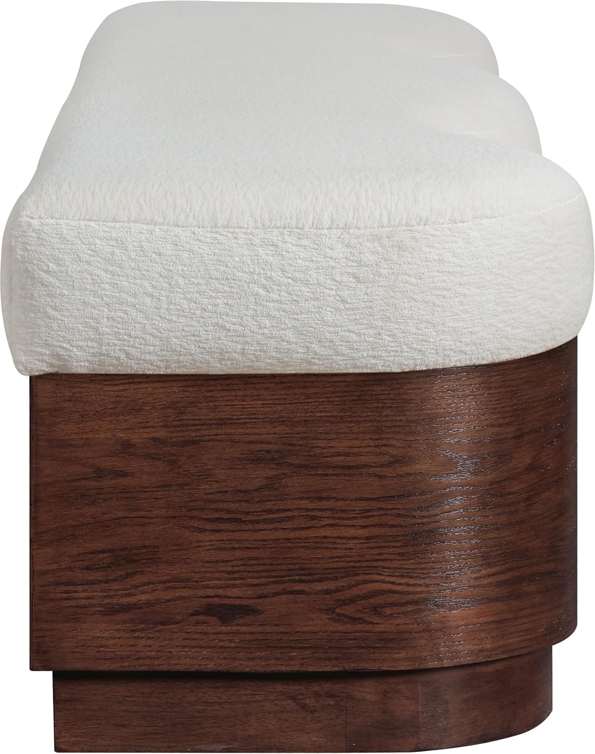 Meridian Furniture 22082Cream Savoy Collection Art Deco Bench with Soft Cream Velour Fur Fabric, Rich Brown Walnut Finish, Mix of Solid Wood & MDF, 60' W x 18.5' D x 18.5' H, Cream