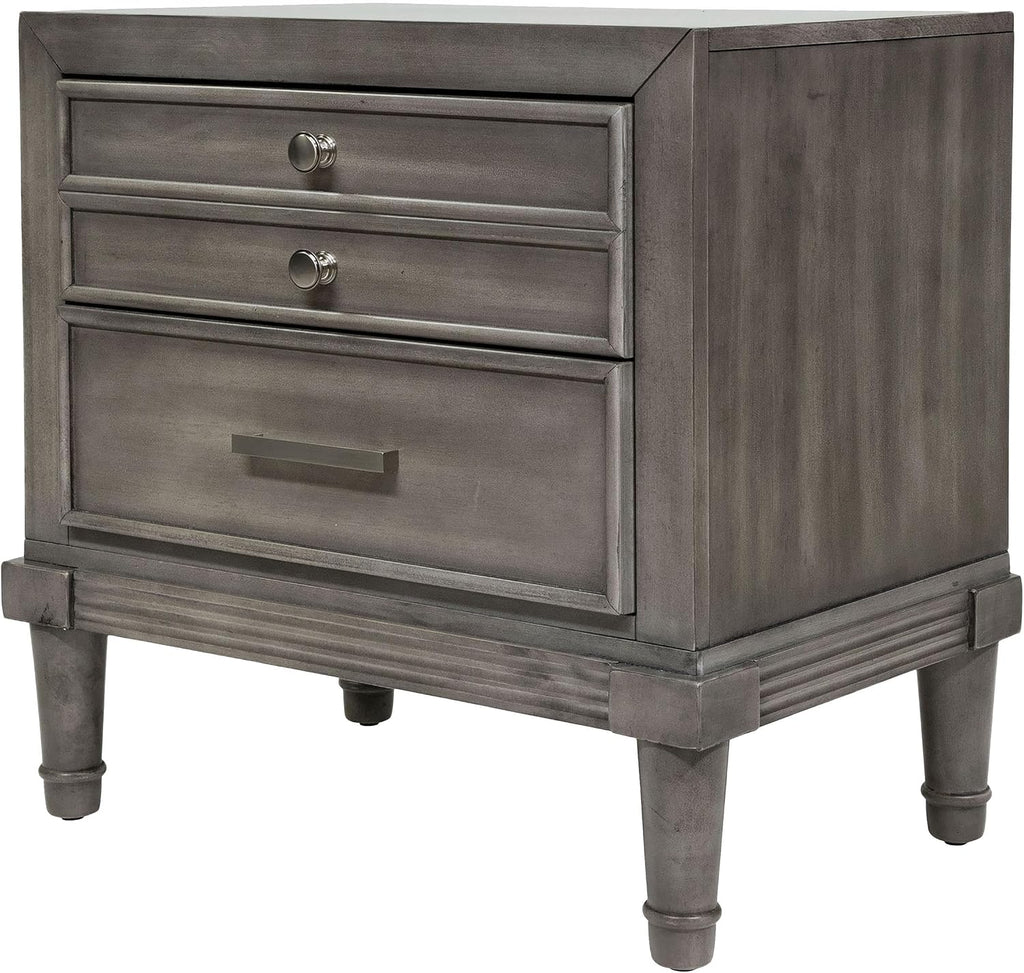 Furniture of America FOA Cartagena 2pc Gray Solid Wood Bedroom Set- Cal King + 1 Nightstand