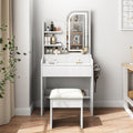 Small Makeup Vanity Desk with Mirror and Lights, Vanity Table Set with Storage Drawer, 3 Lighting Colors, Dressing Table for Bedroom, White
