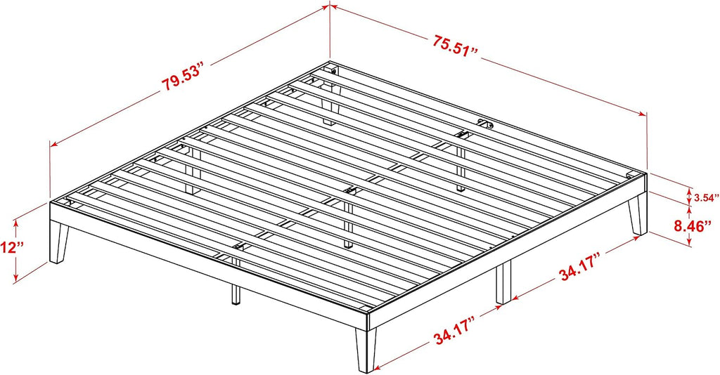 East West Furniture DNP-23-K King Size Platform Bed Frame with 4 Solid Wood Legs and 2 Extra Center Legs - Oak Finish
