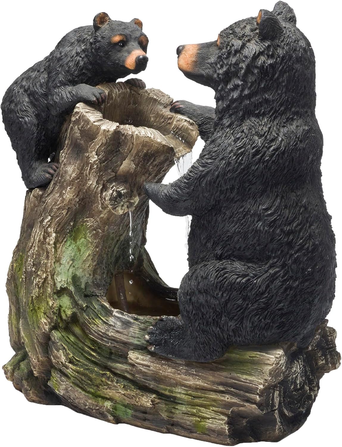 Alpine Corporation USA1132 Indoor/Outdoor Floor Bear and Cub on Log Fountain, Playful Bear and Cub Garden Fountain 26', Black