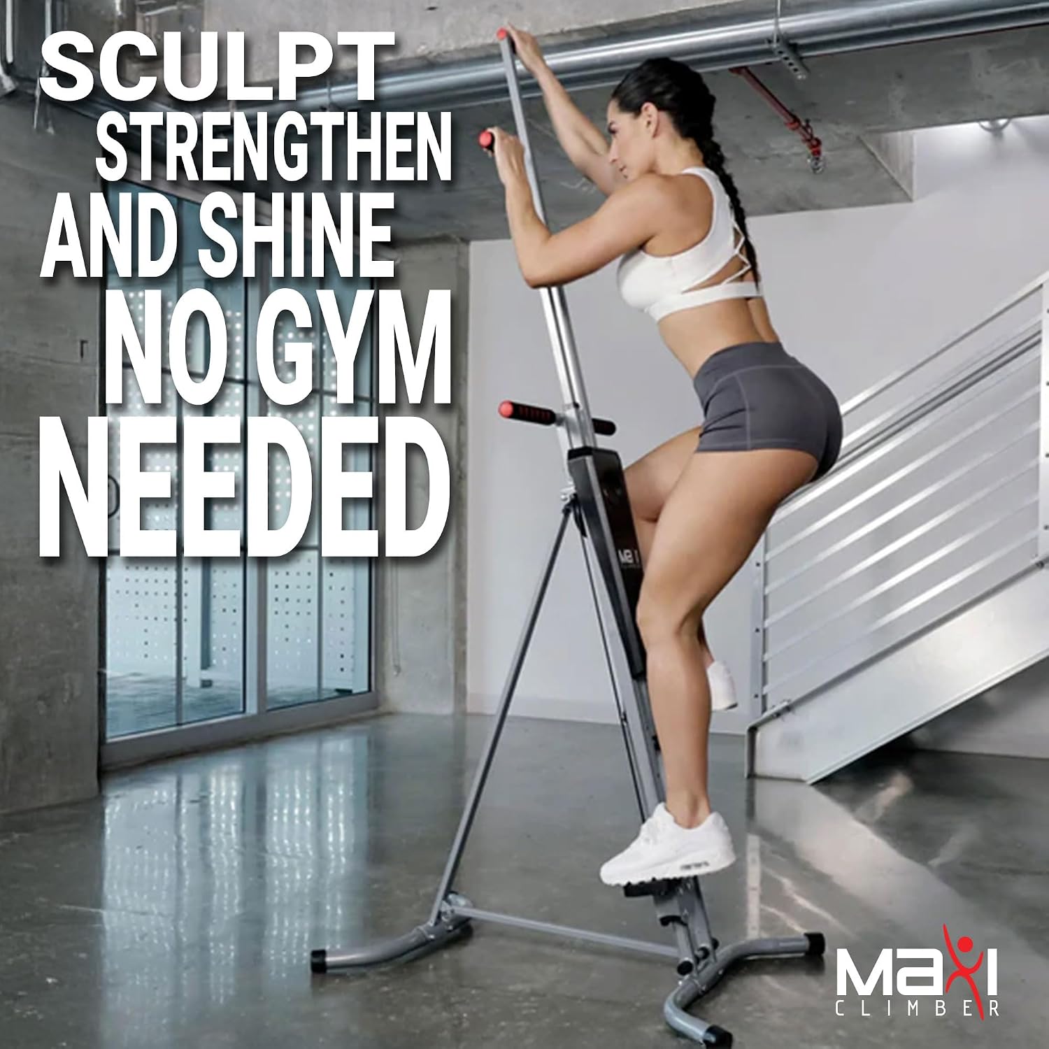 MaxiClimber 2.0 Vertical Climber ERS (Elastic Resistance System) - Easy to Assemble, Folding Exercise Machine Combines Cardio & Strength Training for a Low Impact, Full Body Workout - Free Fitness App